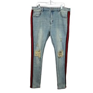 Serenede Skinny Distressed Jeans Black Red Stripe